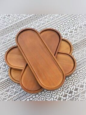 Set of 4 Wooden Serving Trays NEW